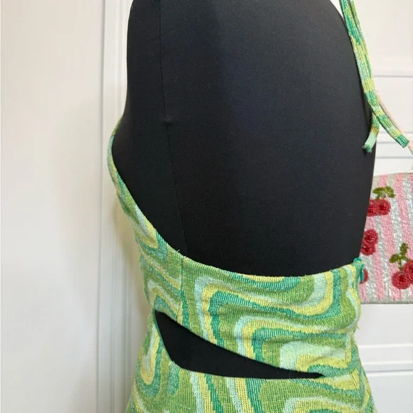 ZARA ZIG ZAG GREEN CUT OUT DRESS 70s FUNKY MEDIUM JACQUARD BLOGGER - Picture 5 of 5